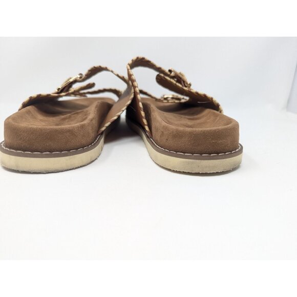 Brown Double Buckle Sandals White Stitching Comfortable Sole 11 Cushionaire - Picture 7 of 7